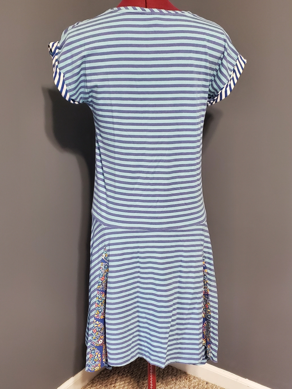 Matilda Jane Navy and Teal Striped Dress Floral Accents Drop Waist Women's SZ S - Picture 5 of 9